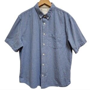 Dubinik Shirt Mens XL Blue Cotton Check Button Down Short Sleeve Pocket Preppy